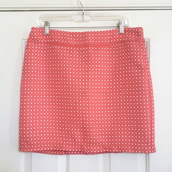 MAX STUDIO Skirt Coral Orange White Textured Square Polkadot - Picture 1 of 7